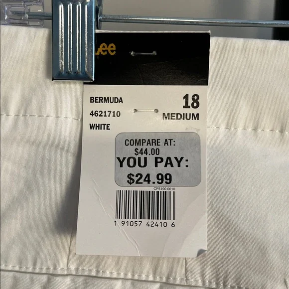 NWT Lee White Flat Front Chino Shorts Regular Fit Mid Rise 9” Inseam Size 18 - Picture 4 of 6